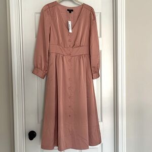 J. Crew blush long sleeve satin mid calf length dress, NWT size 2
